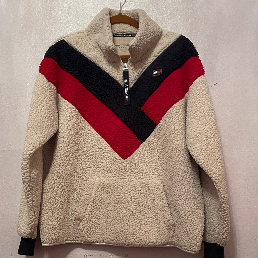 Tommy Hilfiger Red and Blue Chevron Fleece Pullover